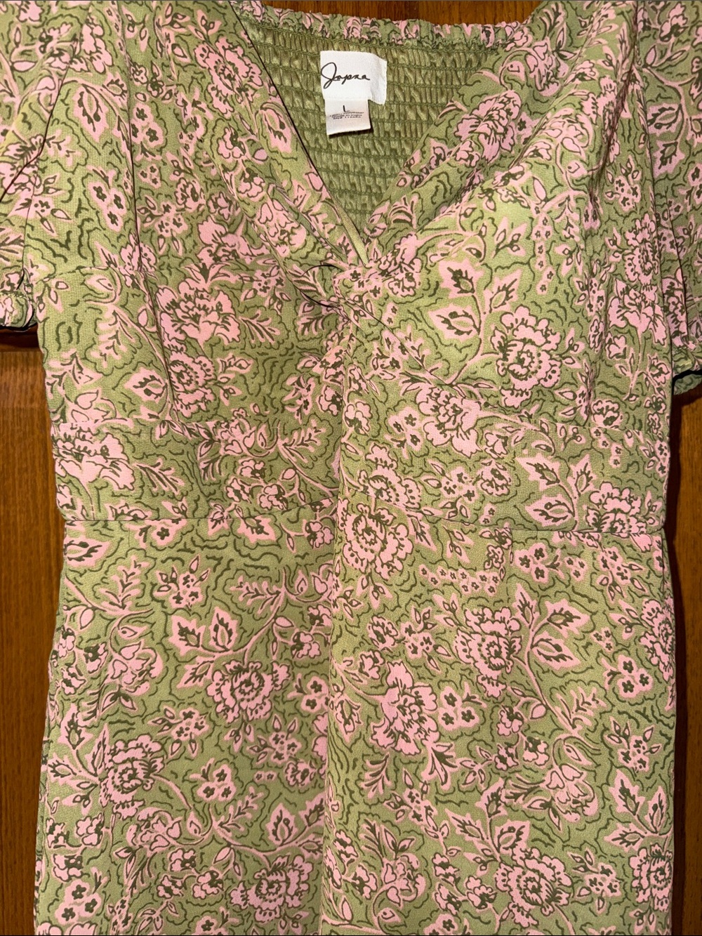 Japna Olive and Pink Floral Puff Sleeve Mini Dress - Picture 3 of 4